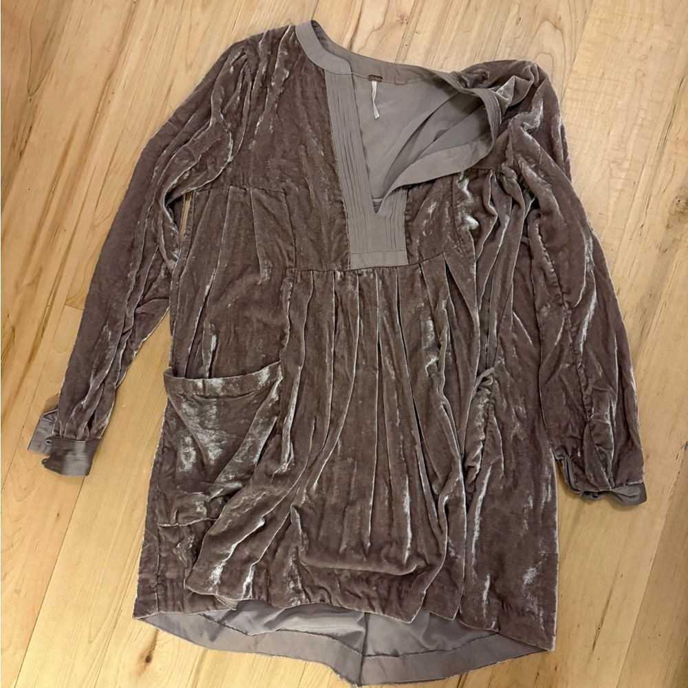 Free People Taupe Button-Front Tunic
